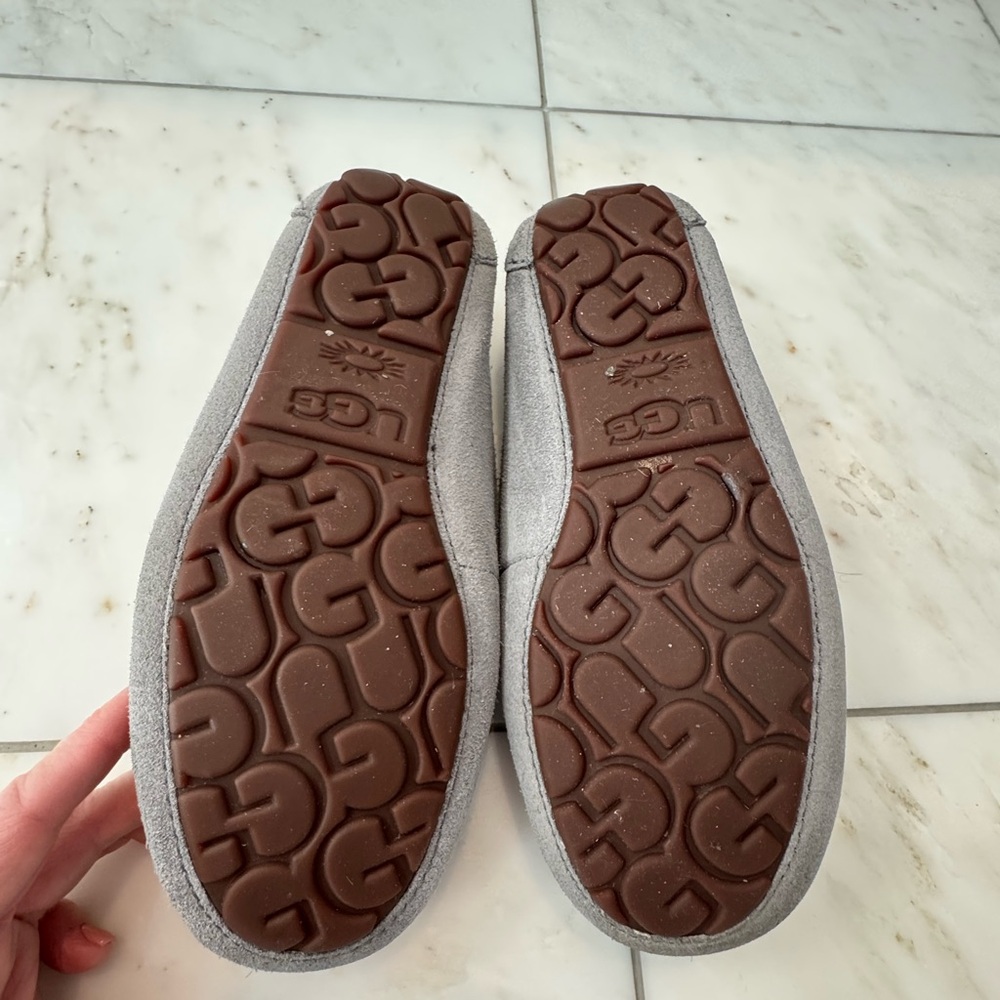 UGG Women’s Light Gray Ansley Water Resistant Suede Moccasin Slippers - Picture 8 of 11